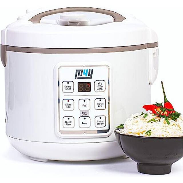 M4Y Rice Cooker, Slow Cooker and Food Steamer for 1-6 People ? 1.2 Litre - Keep Warm Function, Delay Timer, Premium Inner Pot, Spatula & Measuring