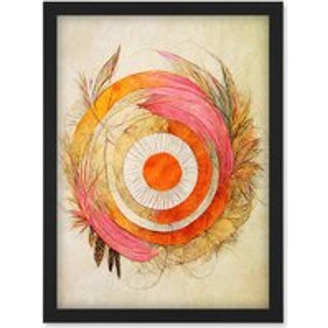 Abstract Dreamcatcher With Feathers In Soft Pastel Palette Artwork Framed Wall Art Print A4 - Black - One Size