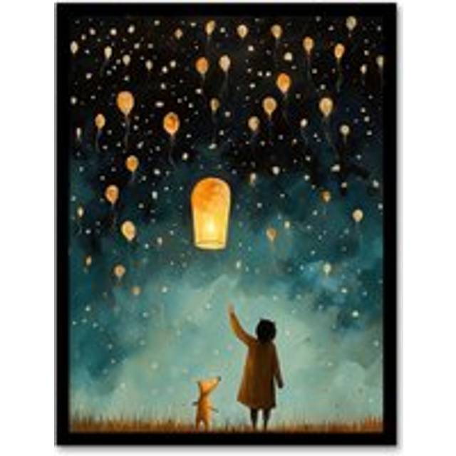 Releasing Sky Lanterns With Ted Festival Magic Kids Bedroom Art Print Framed Poster Wall Decor - Black - A4