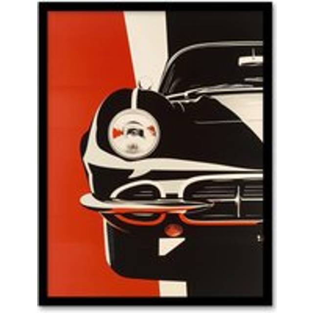 Wall Art Print Sports Car Front Headlights Bumper High Contrast Art Framed Poster - Black - A4