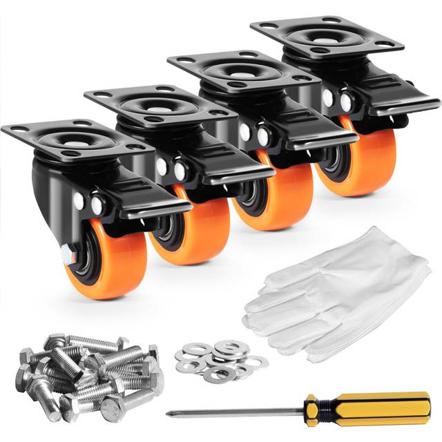 VEVOR Caster Wheels, 5-inch Swivel Plate Casters, Set of 4, with Security A/B Locking No Noise PVC Wheels, Heavy Duty 450 lbs Load Capacity Per Caster, Non-Marking Wheels for Cart Furniture Workbench