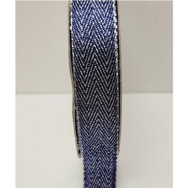 0.62 in. x 25 Yards Navy Blue & Silver Herringbone Pattern Ribbon