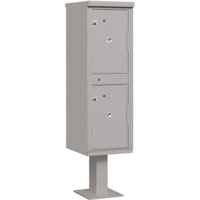 Salsbury Industries 3302GRY-U Outdoor Parcel Locker with Pedestal  2 Compartments  USPS Access  Gray