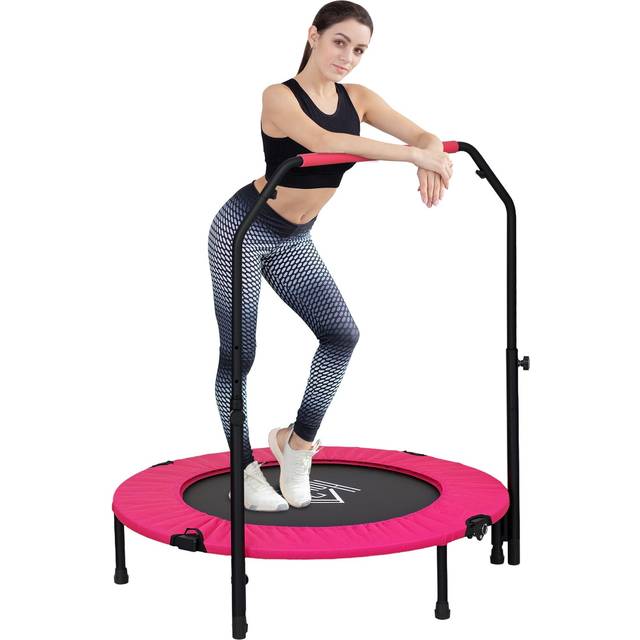 HOMCOM 40 Inch Foldable Mini Fitness Trampoline W/ Foam Handle - Pink | TJ Hughes