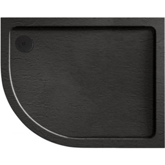 Aquadart Luxury Black Slate Effect Shower Tray - Black Waste - Offset Quad - lh - 1200 x 800mm