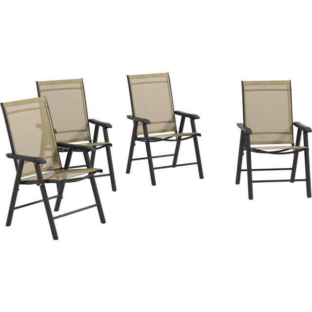 Outsunny 4-PCS Garden Armchairs Outdoor Patio Folding Furniture Light Brown