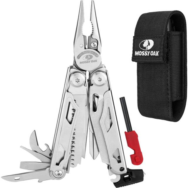 MOSSY OAK Multitool  19in1 Stainless Steel Multi Tool Pliers  Survival Tools with Fire Starter  Window Breaker  Whistler  Self