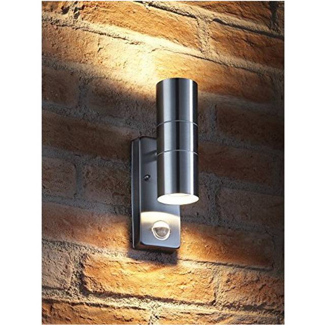 Auraglow PIR Motion Sensor Stainless Steel Up & Down Outdoor Wall Security Light - Warm White