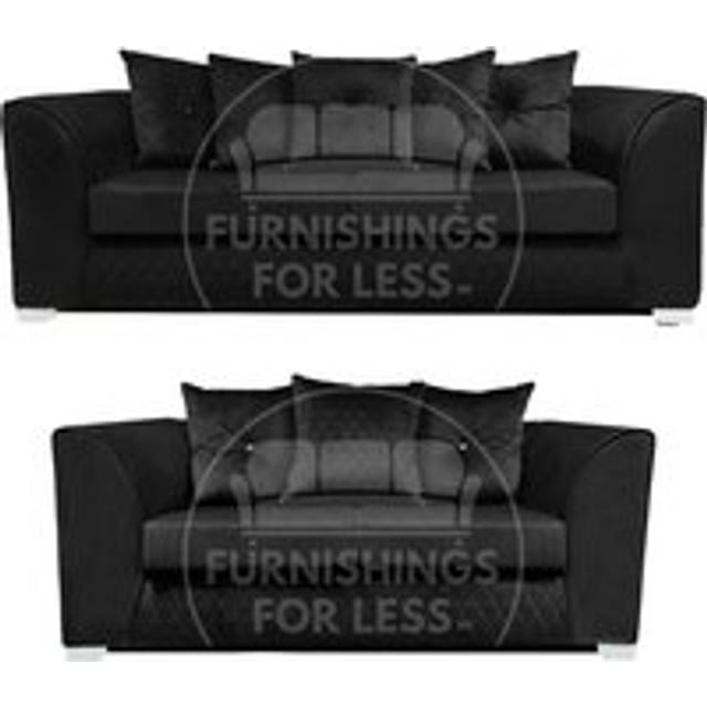 Victoria Soft Plush Velvet Fabric Sofa Set 3 and 2 Seater Sofa - Scatter Back - Black - One Size