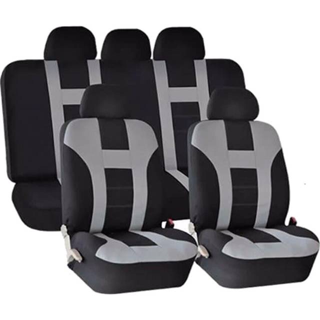 Universal Car Seat Covers Front Rear Protectors 9 Piece Set Washable Grey&Black