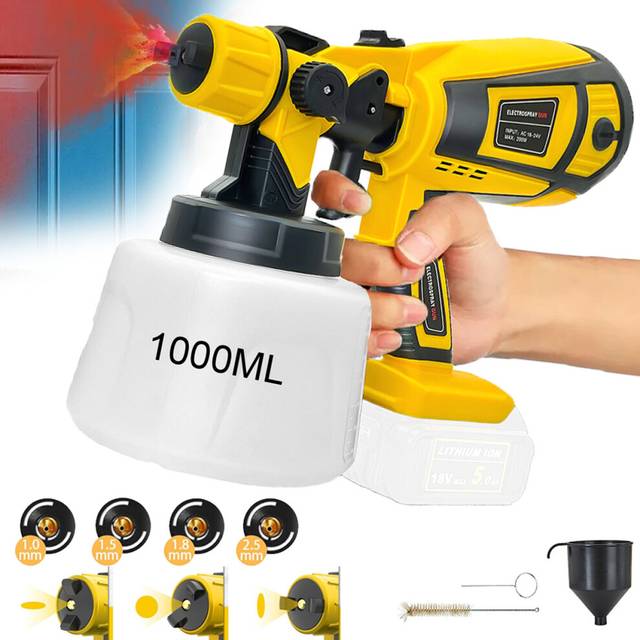 1000ML Electric Spray Gun Cordless Paint Airless Sprayer HVLP(No Battery)-DeWALT Battery Compatible
