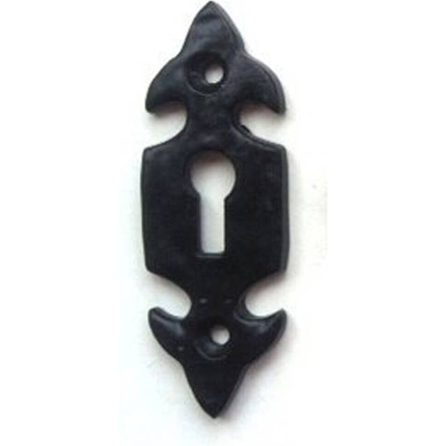 Black Antique Malleable Cast Iron Keyhole Cover Escutcheon - Ornate Fleur-De-Lys