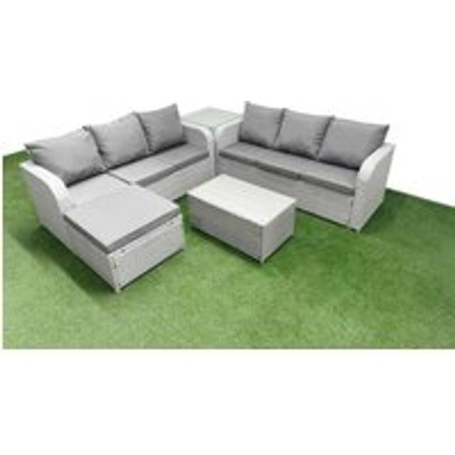Fimous Outdoor Garden Furniture Sets 7 Seater Wicker Rattan Furniture Sofa Sets with Rectangular Coffee Table high Back Lounge Sofa Big Footstool