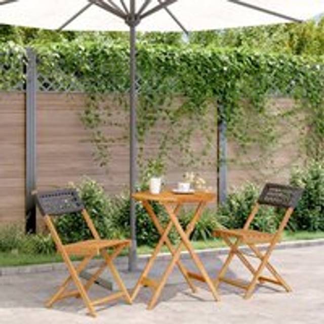 3 Piece Bistro Set Black Poly Rattan and Solid Wood - One Size