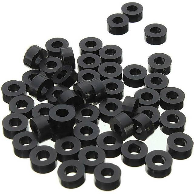 (5mm) 200Pcs Flat Nylon Washer Black Round Spacer Washer Standoff Fastener Hardware 7*4*L