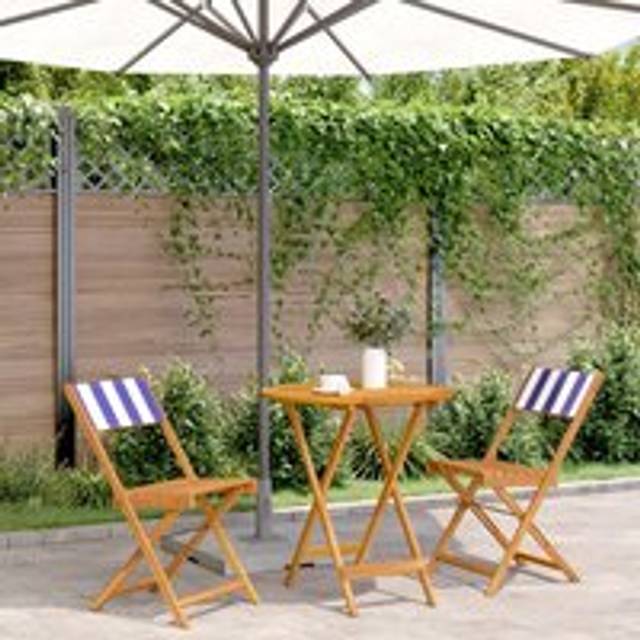 3 Piece Bistro Set Blue and White Fabric and Solid Wood - One Size
