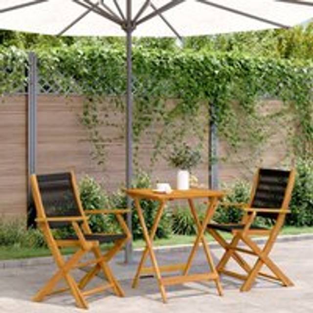 3 Piece Bistro Set Black Polypropylene and Solid Wood - One Size