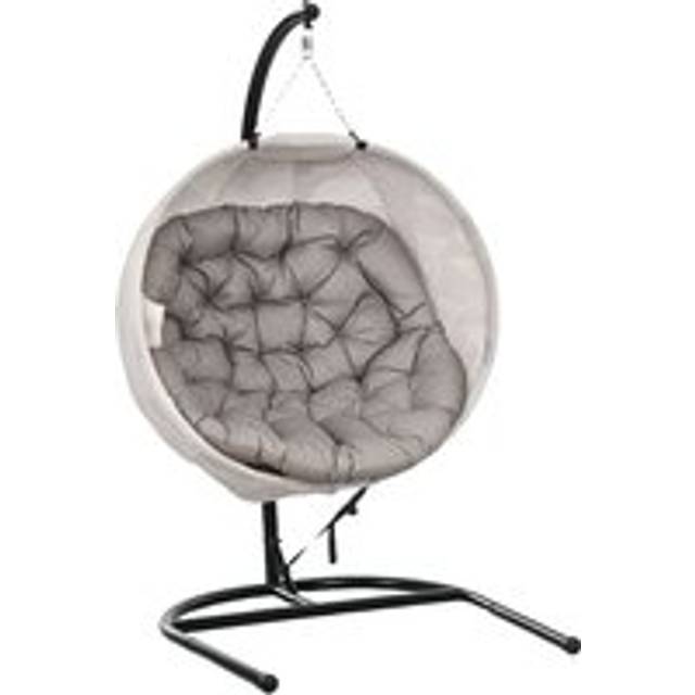 Outsunny Hanging Egg Chair Outdoor Indoor Swing Chair, Folding Basket, Sand
