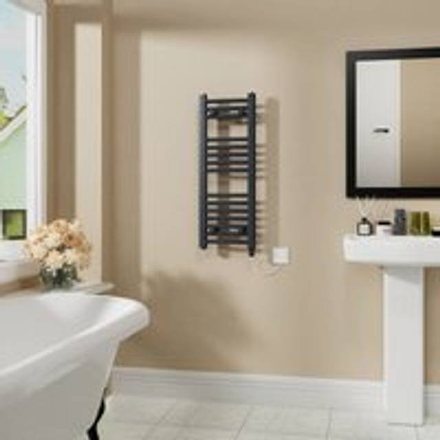 Electric Curved Bathroom Radiator Anthracite 800x300mm - Warmehaus