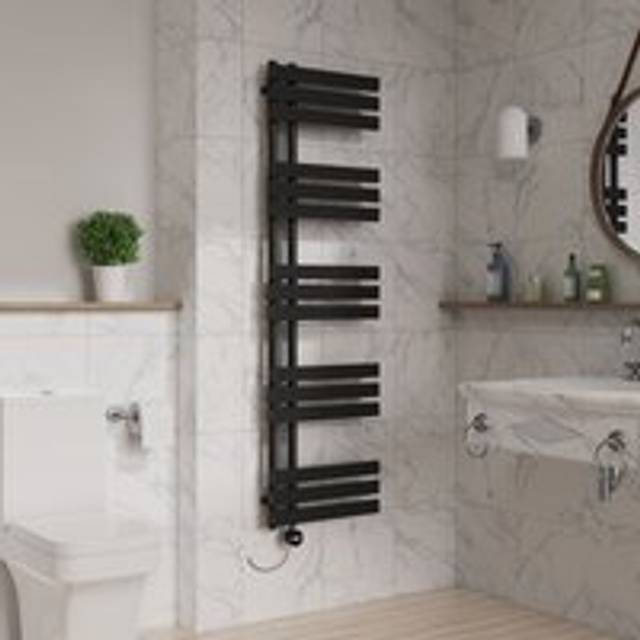 Touch Screen Electric D Tube Towel Rail 1600x450mm Black