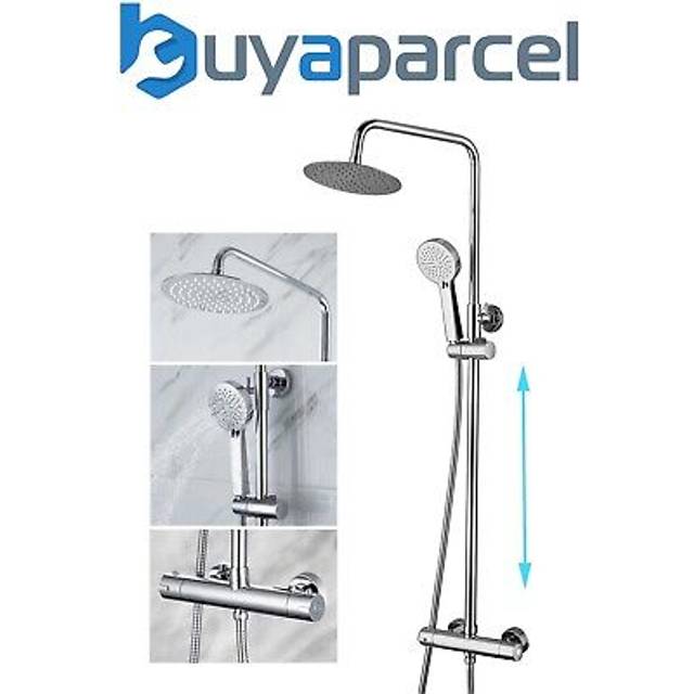Round Chrome Thermostatic Dual Control Twin Head Shower Mixer Ultra Thin + Kit
