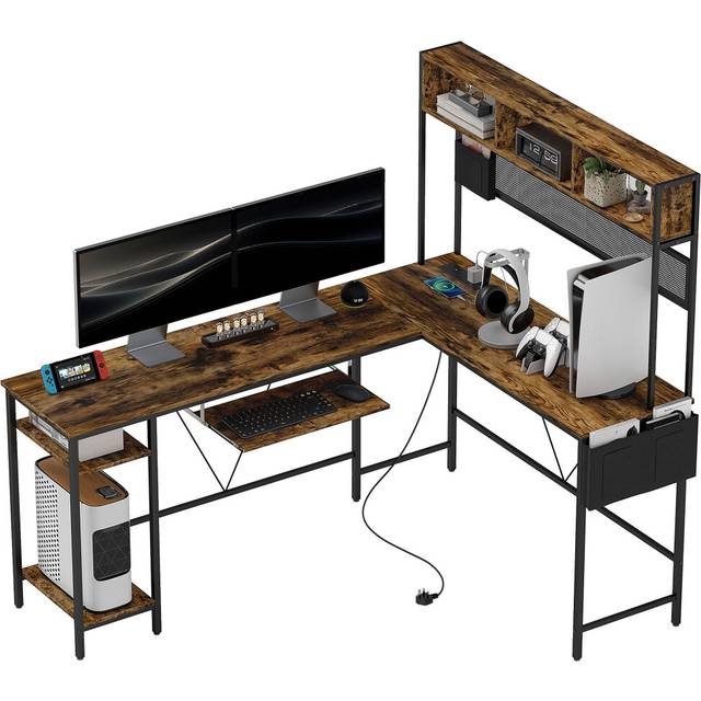HOMCOM Reversible Corner Desk w/ USB Port, Long Computer Desk for 2 Person