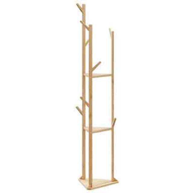 vidaXL Coat Stand with Hooks and Shelves 39x33x166 cm Bamboo - Brown