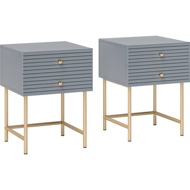 HOMCOM Bedside Tables Set of 2 with 2 Drawers for Bedroom, Grey
