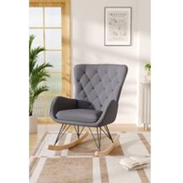 Modern Grey Upholstered Rocking Chair for Living Room Bedroom - One Size