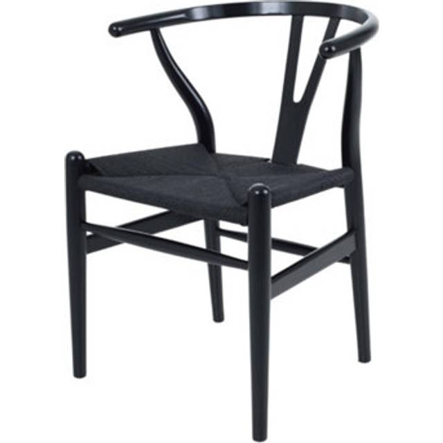 Fusion Living Wishbone Black Beechwood And Black Hemp Weave Dining Chair, Black