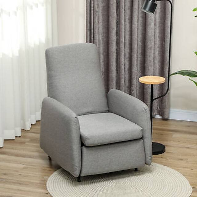 HOMCOM Push Back Recliner Armchair, Fabric High Back Reclining Chair with Adjustable Leg and Pocket Spring Seat for Living Room, Home Office, Grey