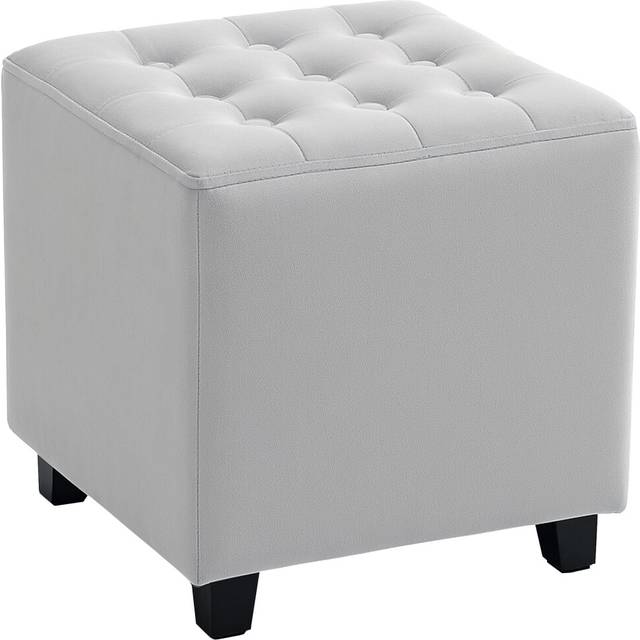 HOMCOM Square Footstool Small Ottoman w/ Wood Legs for Bedroom Light Grey