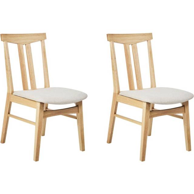 Retro Traditional Set of 2 Dining Chairs Armless Beige Fabric Seat Light Solid Wood Frame Avalon