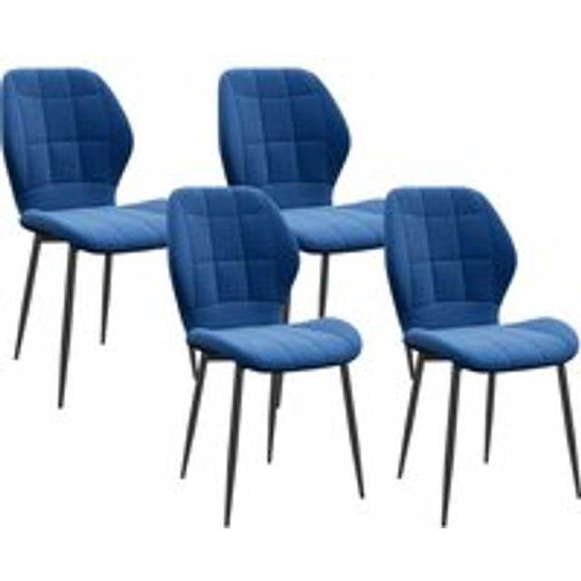 Homcom Set Of Four Flannel Relaxed Tub Dining Chairs - Dark Blue
