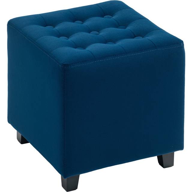 HOMCOM Square Footstool Small Ottoman with Wood Legs for Bedroom - Blue | TJ Hughes