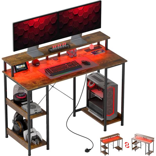 HOMCOM Reversible Computer Desk with Storage Rustic Brown