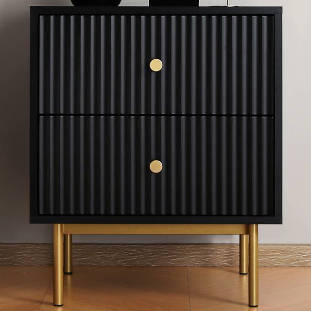 Devon Bedside Table with 2 Drawers - Black