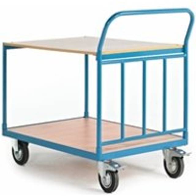 Shelf Truck; 2 Shelf w Tubular End; Fixed/Swivel Castors; Blue/Veneer