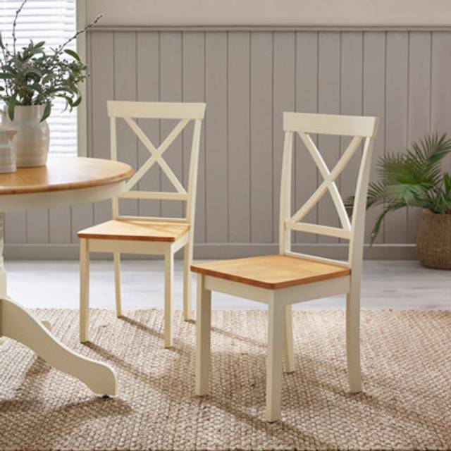 Millford x2 Solid Wood Crossback Dining Chairs - Cream - One Size
