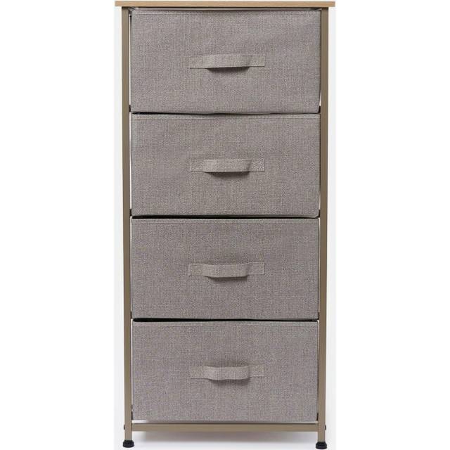 Fabric Cabinet Bedside 4 Drawers Storage Unit Home Organiser - Natural - One Size