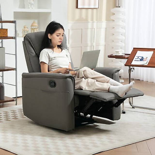 HOMCOM HOMCOM Recliner Armchair With Thick Padded Spring Cushion, Microfibre Manual Reclining Chair With Adjustable Leg Rest, Side Pockets For Living Room, B