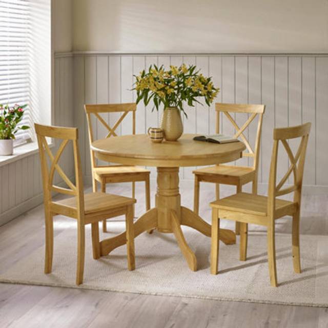 Furnitureboxuk Bude Round Wooden Dining Table & 4 Millford Chairs In Light Oak - One Size