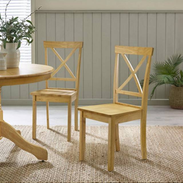 Millford x2 Solid Wood Crossback Dining Chairs - Light Oak - One Size