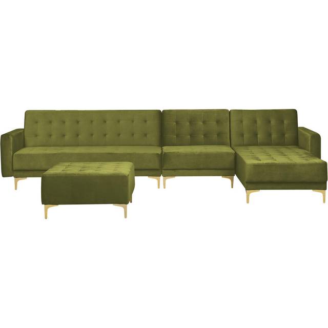 Left Hand Modular Velvet Sofa with Ottoman Green ABERDEEN