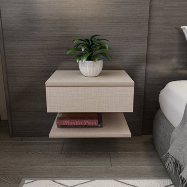 Decorotika Vivid Modern And Minimalist Bedside Table Night Stand Cottonbeige, Cream