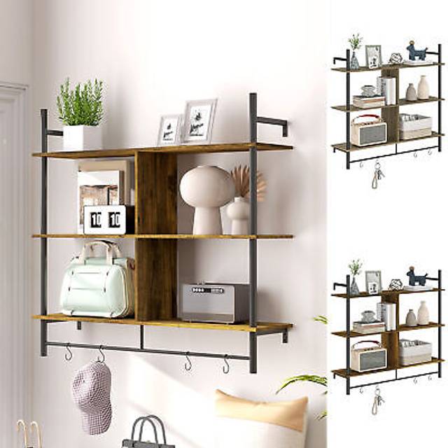 HOMCOM Three-Tier Floating Shelf - Brown/Black