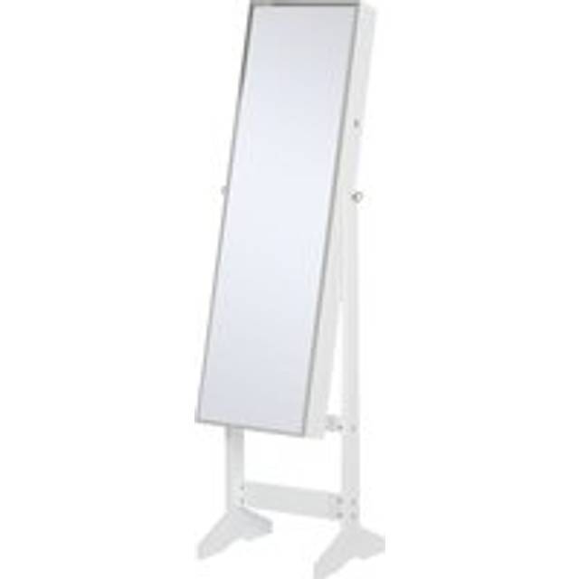 Jewelry Cabinet Standing Mirror Full Length Makeup Lockable Armoire Storage Organizer White