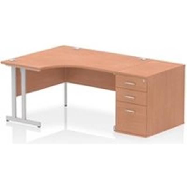 Impulse 1400 LH Crescent Desk Beech/White Cantilever 800 Desk High Ped