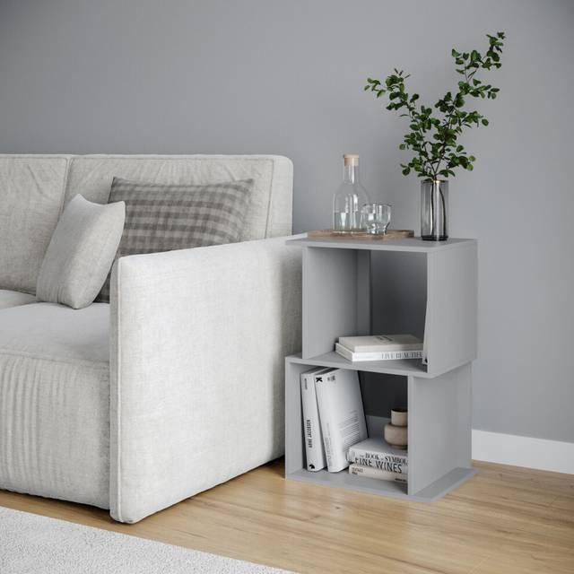 (Grey, 40cm) 2 Tier Modern Bookcase Irregular Storage Shelf Wooden Shelving Unit Display Organiser