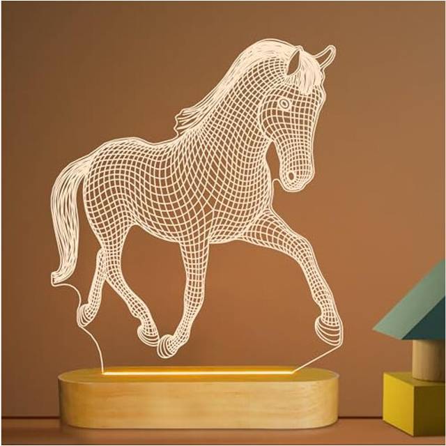 Lightzz horse presenter för flickor kvinnor, 3D-illusion häst nattlampa med mjuka varma vita färger för barn pojkar rum dekor, led trä grundläggande bord